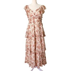 Altar'd State Emilia Tiered Midi Maxi Dress Dusty Rose Ruffle Romantic (Size XL)
